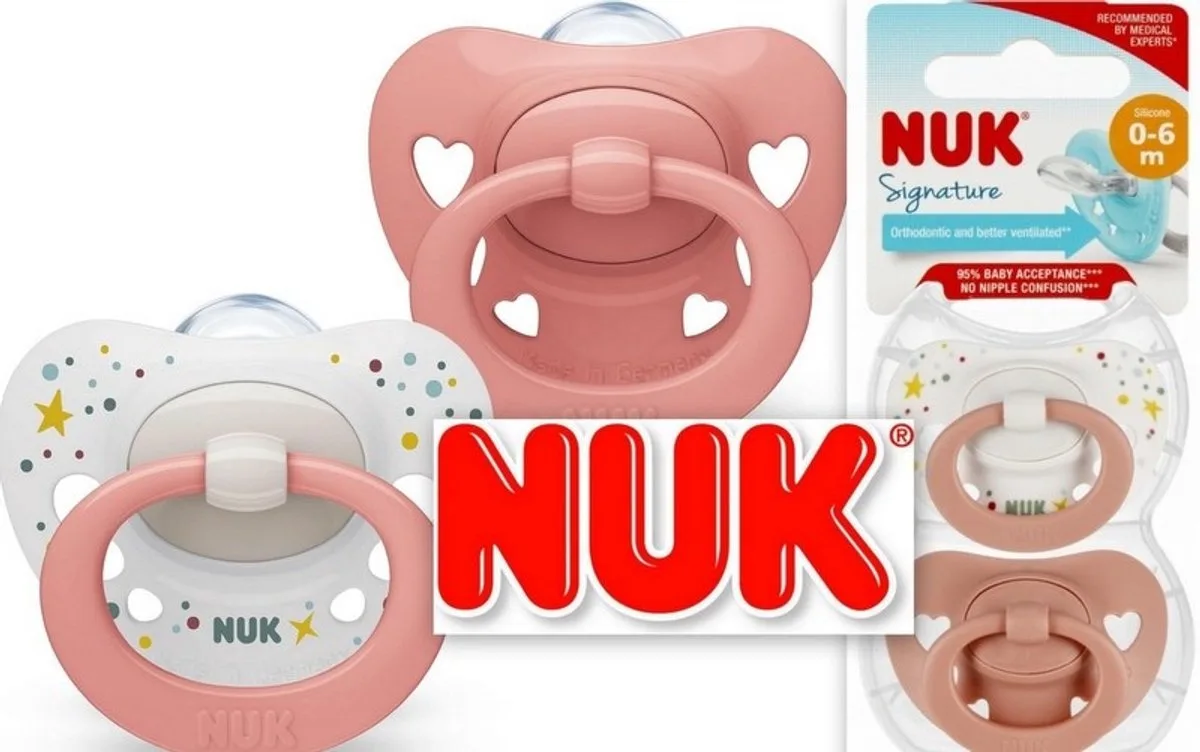 Signature Fopspeen 0–6 Maanden – Orthodontisch – 2-Pack 0-6 maanden van NUK in Roze – productfoto