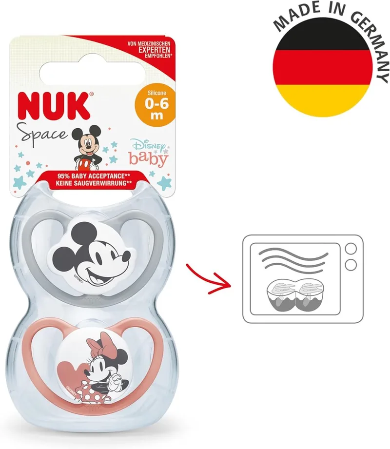 Space Disney Baby fopspenen 2 st. 0-6 maanden van NUK in Roze grijs – productfoto