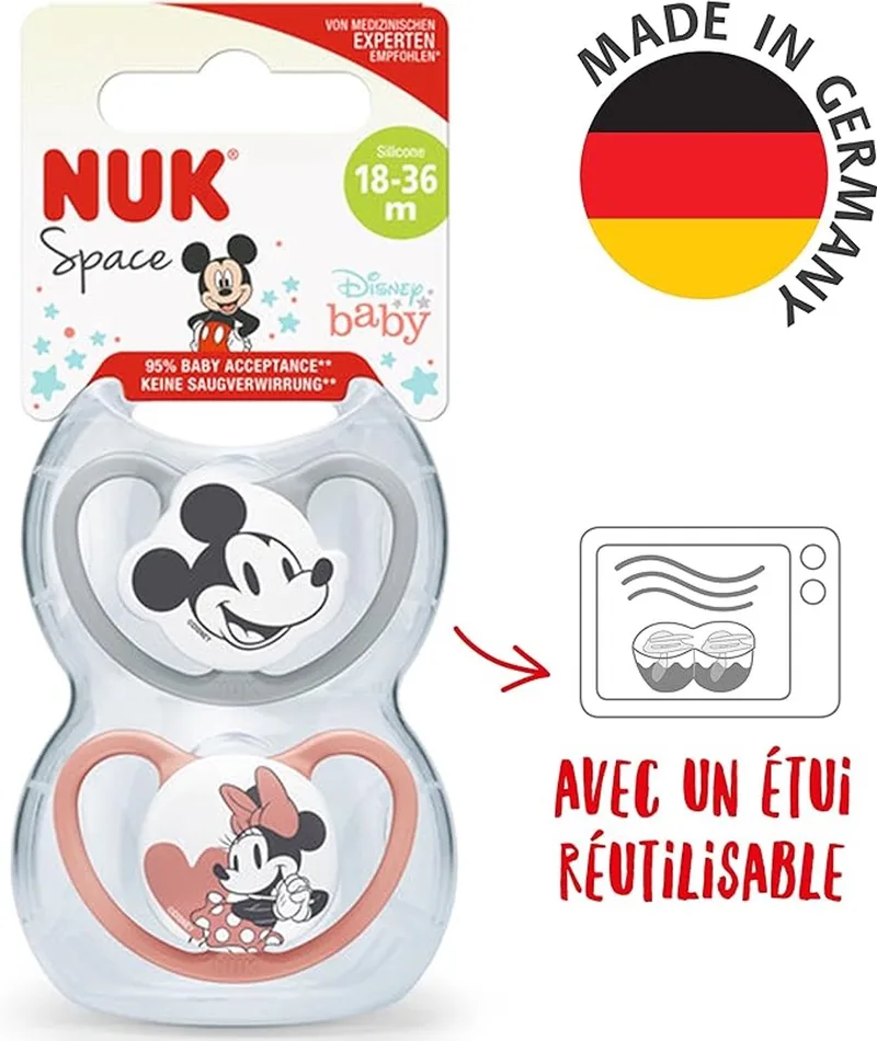 Space Disney Baby fopspenen 2 st. 18-36 maanden van NUK in Roze grijs – productfoto