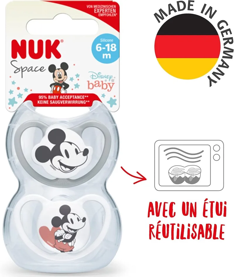 Space Disney Baby fopspenen 2 st. set 6-18 maanden de NUK en Gris – photo produit