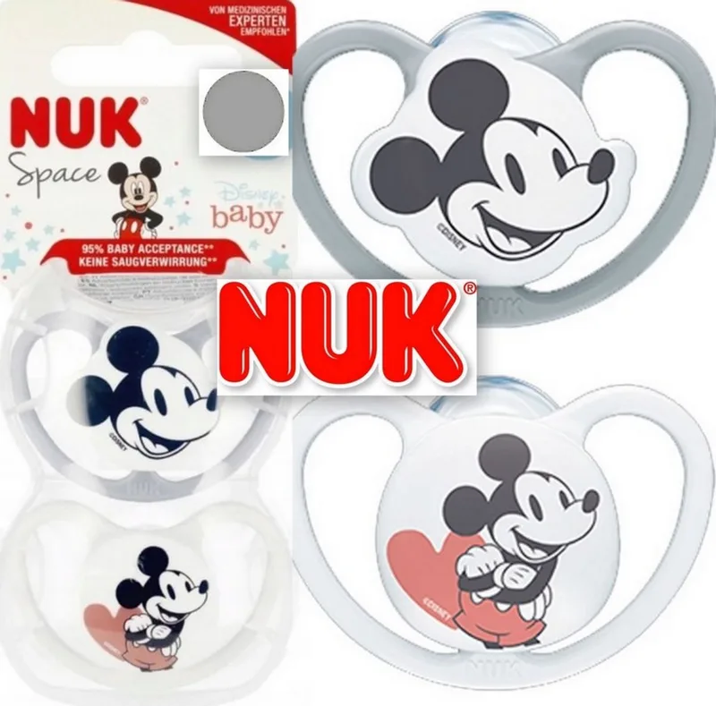 Space Disney Mickey Mouse Fopspenen Silicone BPA-vrij 2 Stuks- 0-6 maanden van NUK in Wit – productfoto