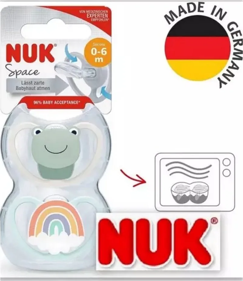 Space fopspeen | 0-6 maanden | kikker en regenboog | 2 stuks | 0-6 maanden van NUK in Mint- wit – productfoto