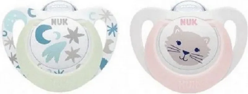 Star Light Day&Night siliconen fopspenen 2st. set 0-6 maanden van NUK in Roze, Blauw – productfoto
