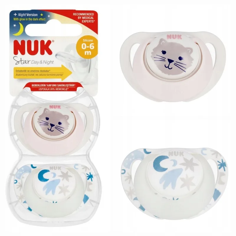Star Light Night Speen 0-6m Siliconen 2 stuks + etui de NUK – photo produit
