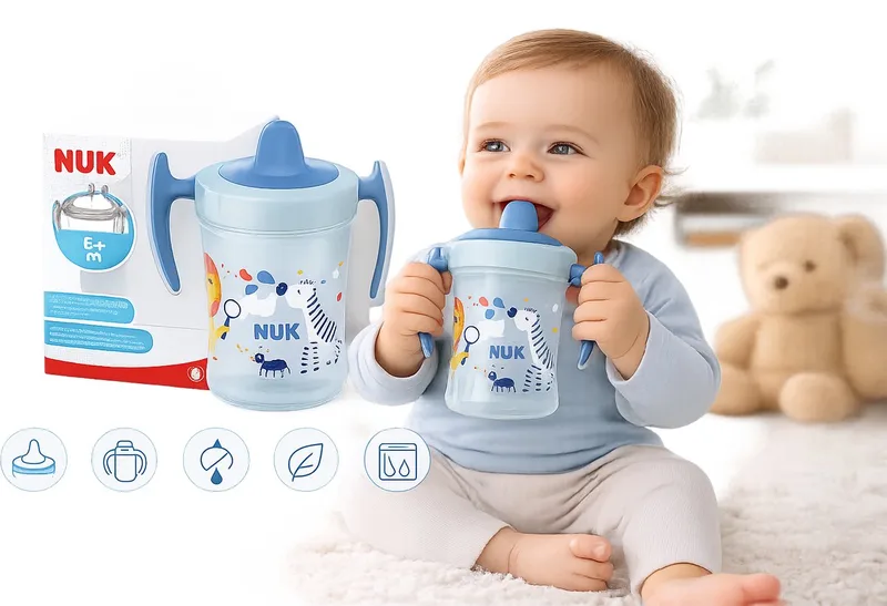 Trainer Cup 230 ml – Lekvrije Tuitbeker met Zachte Tuit – BPA-vrij – 6+ maanden van NUK in Blauw – productfoto