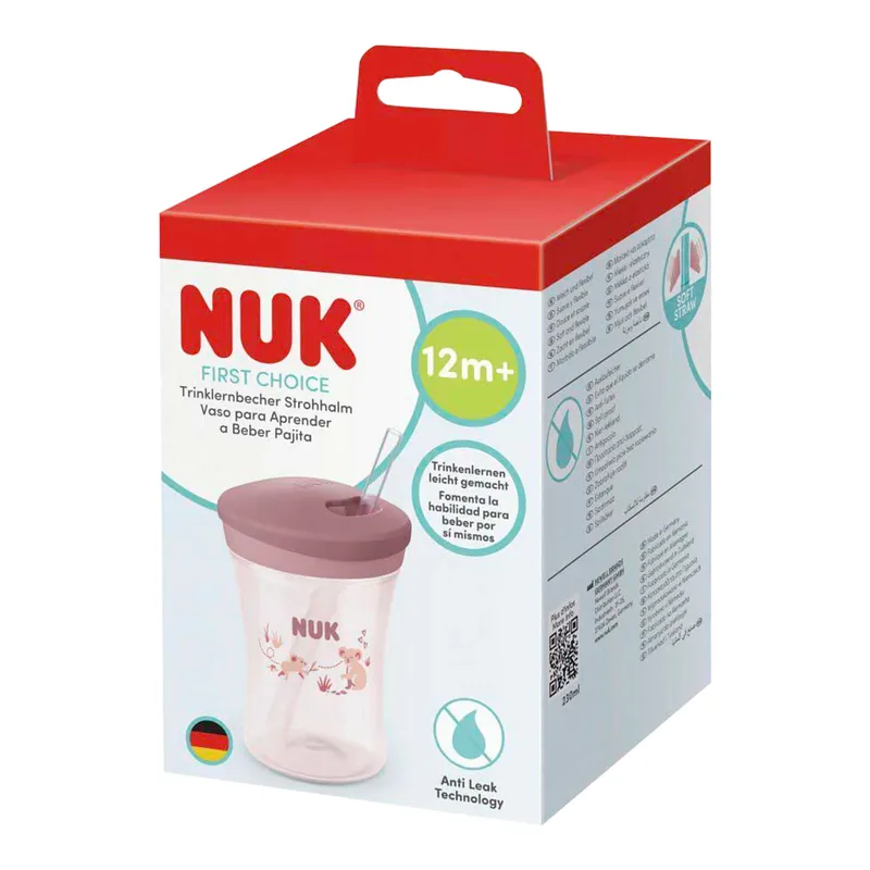 Trinklernflasche mit Strohhalm First Choice, 230ml by NUK in Pink, 8,6 × 8,6 × 15,9 mm – product photo