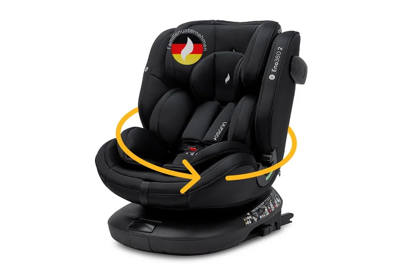 Autokindersitz Eno360 2, Reboarder 360 Grad drehbar, Kindersitz ab 1 Jahr mit Isofix, ab: Geburt, bis: 12 Jahre, ab: 40 cm, bis: 150 cm, erleichtertes Anschnallen mit Magneten, extra Seitenaufprallschutz by Osann in Schwarz – product photo