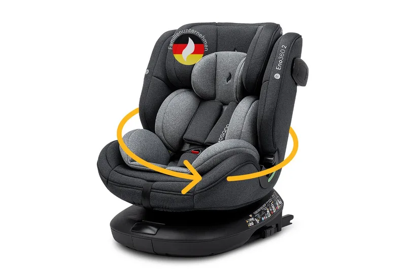 Autokindersitz Eno360 2, Reboarder 360 Grad drehbar, Kindersitz ab 1 Jahr mit Isofix, ab: Geburt, bis: 12 Jahre, ab: 40 cm, bis: 150 cm, erleichtertes Anschnallen mit Magneten, extra Seitenaufprallschutz fra Osann i Grau – produktbillede