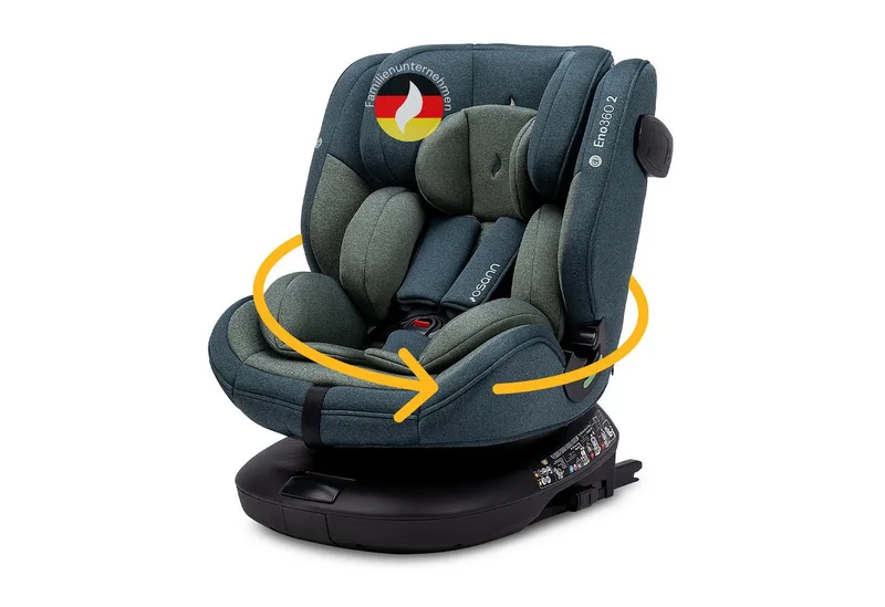 Autokindersitz Eno360 2, Reboarder 360 Grad drehbar, Kindersitz ab 1 Jahr mit Isofix, ab: Geburt, bis: 12 Jahre, ab: 40 cm, bis: 150 cm, erleichtertes Anschnallen mit Magneten, extra Seitenaufprallschutz från Osann i Grün – produktbild
