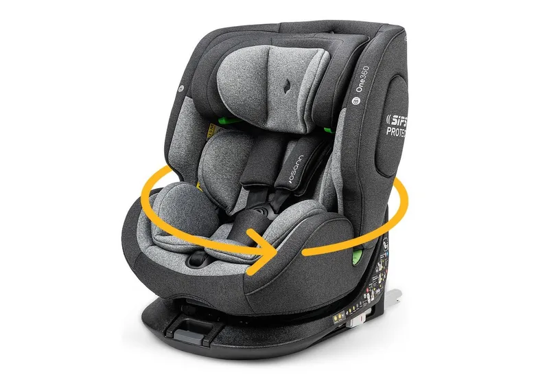 Autokindersitz One360, Reboarder 360 Grad drehbar, Kindersitz mit Isofix, ab: Geburt, bis: 12 Jahre, ab: 40 cm, bis: 150 cm, erleichtertes Anschnallen mit Magneten, extra weiche Polster by Osann in Grau – product photo