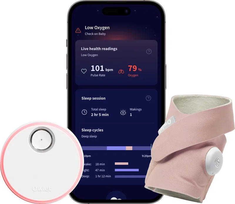Dream Sock™ - Slimme Babyfoon die hartslag & zuurstof meet - Baby monitor die medisch gecertificeerd is voor baby's van 0 tot 18 maand fra Owlet i Dusty Rose – produktbillede