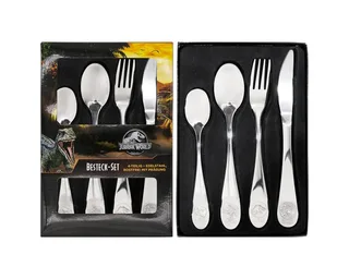 Besteck-Set Besteckset Jurassic World Edelstahl 4teilig fra P:OS – produktbillede 1 af 2