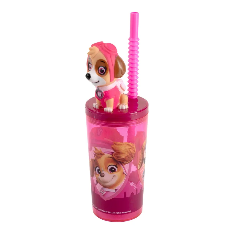 Paw Patrol Trinkbecher mit Strohhalm und 3D-Figur, 360 ml de P:OS en Rose, 23 × 6 × 6 mm – photo produit