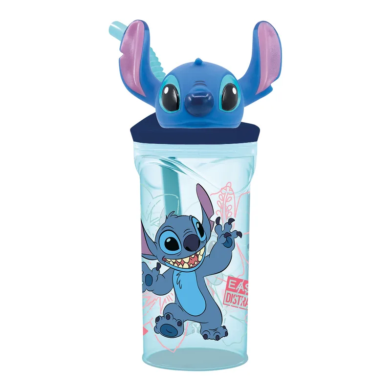 Trinkbecher mit Strohhalm und 3D-Figur Stitch, 360 ml de P:OS en Bleu, 23 × 6 × 6 mm – photo produit