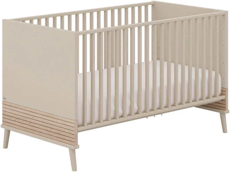 Babybett EEFJE 70x140cm in umbaubares Kinderbett mit Massivholz, Gitterbett 4-fach höhenverstellbar, entnehmbare Sprossen, Juniorbett by Paidi in Beige – product photo