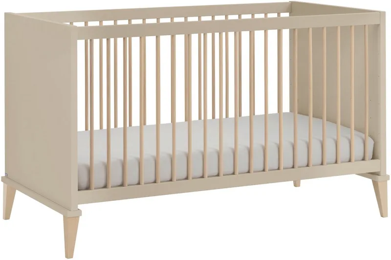 Babybett JONTE 70x140cm in Beige, umbaubares Kinderbett mit Massivholz, Gitterbett 4-fach höhenverstellbar, entnehmbare Sprossen, Juniorbett de Paidi en Beige, braun – photo produit
