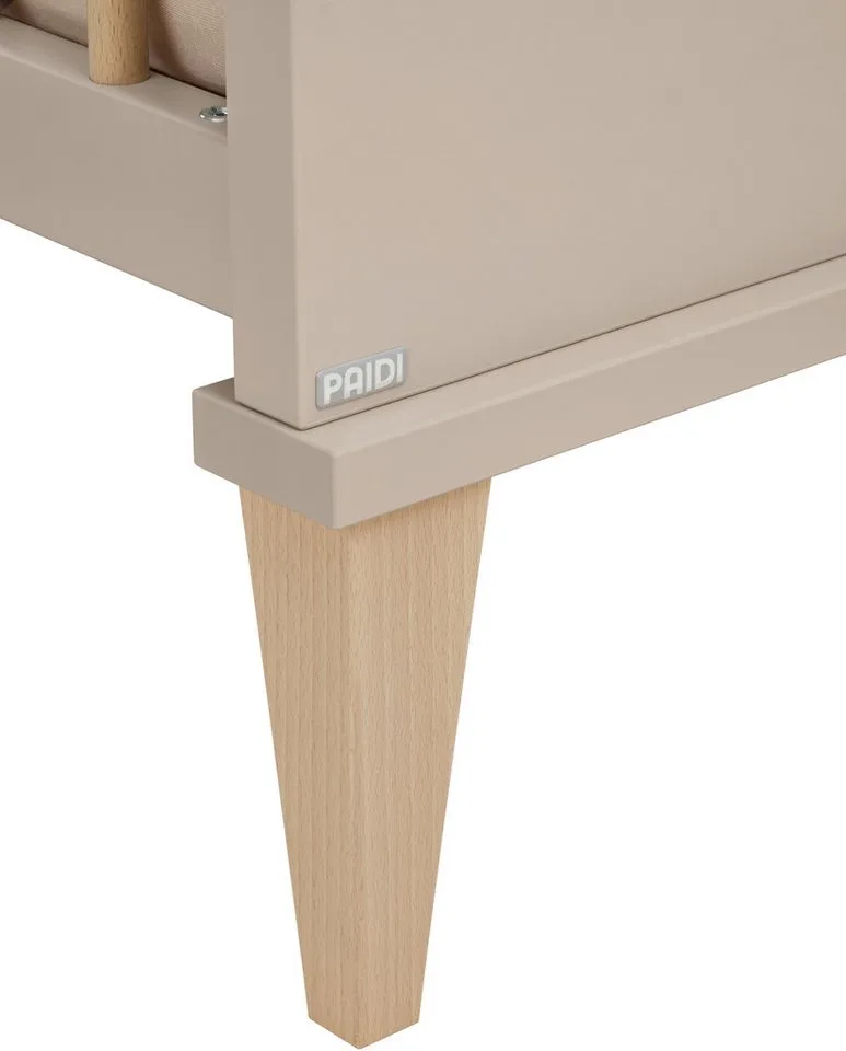 Babybett JONTE 70x140cm in Beige, umbaubares Kinderbett mit Massivholz, Gitterbett 4-fach höhenverstellbar, entnehmbare Sprossen, Juniorbett by Paidi in Beige, Brown – product photo 5 of 5
