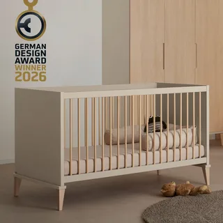 Babybett JONTE 70x140cm in Beige, umbaubares Kinderbett mit Massivholz, Gitterbett 4-fach höhenverstellbar, entnehmbare Sprossen, Juniorbett by Paidi in Beige, Brown – product photo 2 of 5