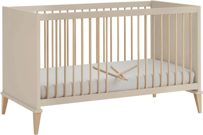 Babybett JONTE 70x140cm in Beige, umbaubares Kinderbett mit Massivholz, Gitterbett 4-fach höhenverstellbar, entnehmbare Sprossen, Juniorbett by Paidi in Beige, Brown – product photo 4 of 5