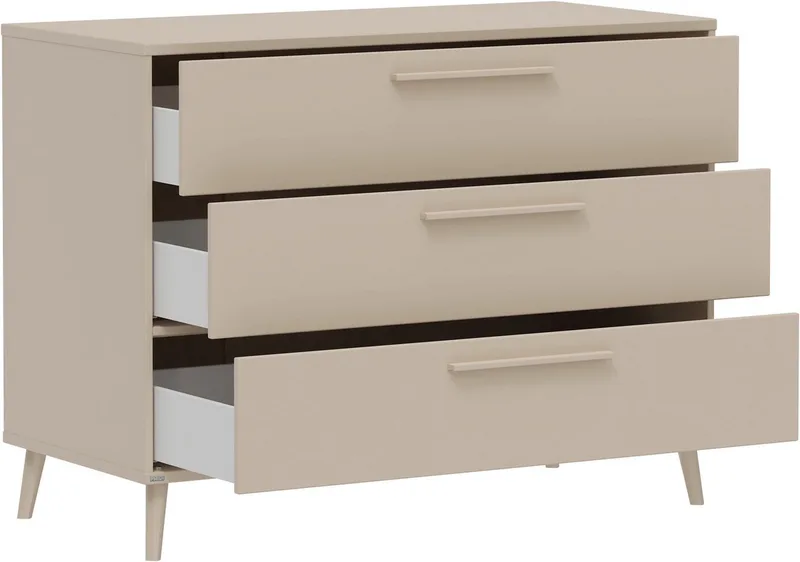Babymöbel-Set LITTLE FLO, 4-teiliges Kinderzimmer in hochwertiges Komplettset, (Spar-Set, 4-tlg., 120x200cm Bodenbett, Kleiderschrank 3-türig, Wickelkommode & Aufsatz), Jugendzimmer, Soft-Close, mitwachsendes Bett - 3-fach umbaubar by Paidi in Beige – product photo 4 of 5