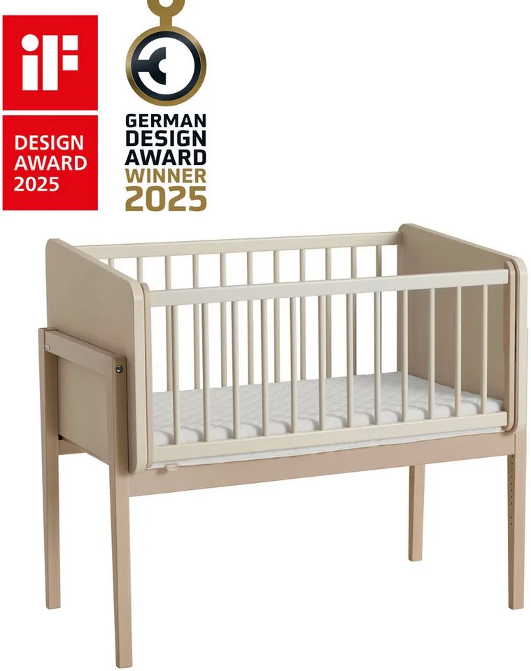 Beistellbett LITTLE CLOUD, mit Lattenrost, variabel höhenverstellbar, umbaubar zum Tiny Sofa från Paidi i Beige – produktbild