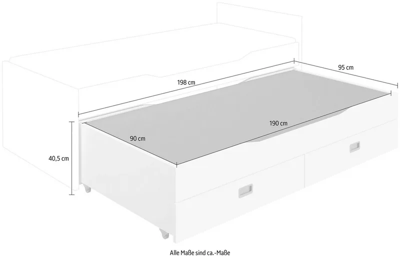 Kinderbett Ausziehbett, Unterschiebebett mit 2 Schubladen, 90 x 190 cm by Paidi in White – product photo 3 of 3