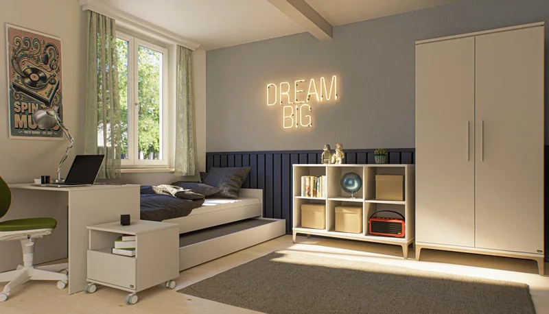 Kinderbett CUTIE LEA in mit Bettkasten, Jugendliege (L/B/H ca. 204/96-126/56cm, Off-White), bietet extra Stauraum oder zusätzliche Liegefläche, Kojenliege von Paidi in Weiß – Produktfoto 2 von 4