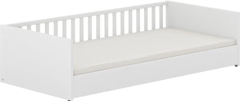 Kinderbett LITTLE FLO, vom Baby bis zum Teeni, in mehreren Farben und Breiten (Breite/Länge: 90x200cm + 120X200cm +140x200cm), umbaubar zum Kinder- oder Jugendbett, Bodenbett auch als Sofa nutzbar de Paidi en Weiß – photo produit
