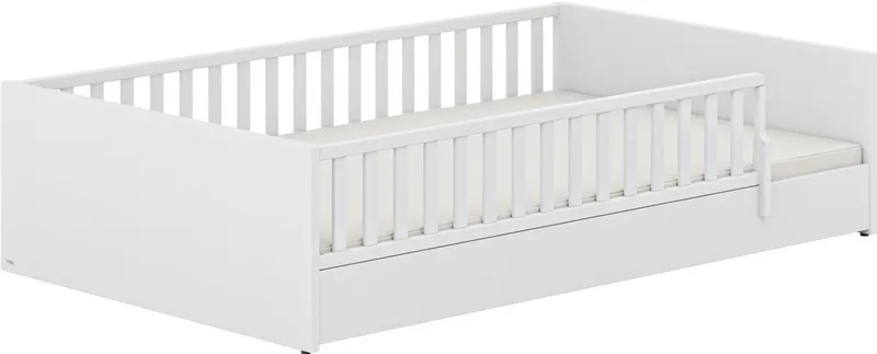 Kinderbett LITTLE FLO, vom Baby bis zum Teeni, in mehreren Farben und Breiten (Breite/Länge: 90x200cm + 120X200cm +140x200cm), umbaubar zum Kinder- oder Jugendbett, Bodenbett auch als Sofa nutzbar von Paidi in Weiß – Produktfoto 3 von 4