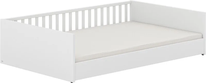 Kinderbett LITTLE FLO, vom Baby bis zum Teeni, in mehreren Farben und Breiten (Breite/Länge: 90x200cm + 120X200cm +140x200cm), umbaubar zum Kinder- oder Jugendbett, Bodenbett auch als Sofa nutzbar by Paidi in Weiß – product photo