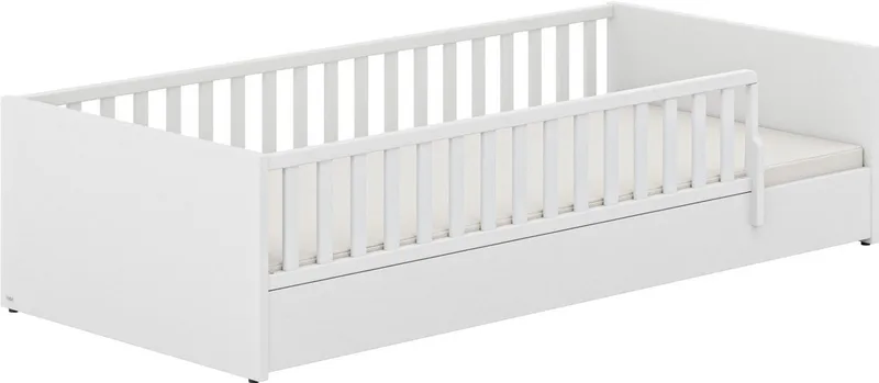 Kinderbett LITTLE FLO, vom Baby bis zum Teeni, in mehreren Farben und Breiten (Breite/Länge: 90x200cm + 120X200cm +140x200cm), umbaubar zum Kinder- oder Jugendbett, Bodenbett auch als Sofa nutzbar von Paidi in Weiß – Produktfoto 2 von 4