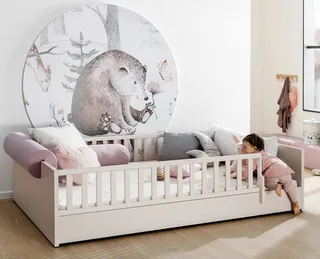 Kinderbett LITTLE FLO, vom Baby bis zum Teeni, in mehreren Farben und Breiten (Breite/Länge: 90x200cm + 120X200cm +140x200cm), umbaubar zum Kinder- oder Jugendbett, Bodenbett auch als Sofa nutzbar von Paidi in Beige – Produktfoto 4 von 4