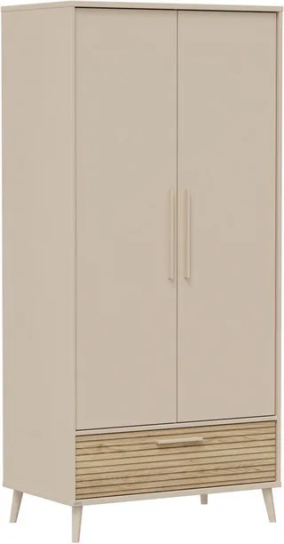 Kleiderschrank EEFJE in Beige mit Schublade und Türen, verschiedene Ausführungen (B/H/T ca. 95-123/139-204/41-57cm, mit 2 oder 3 Türen + Tiny-Variante) stabiler Drehtürenschrank aus Holz, mit Soft-Close-Funktion från Paidi i Beige, Brun – produktbild 1 av 5