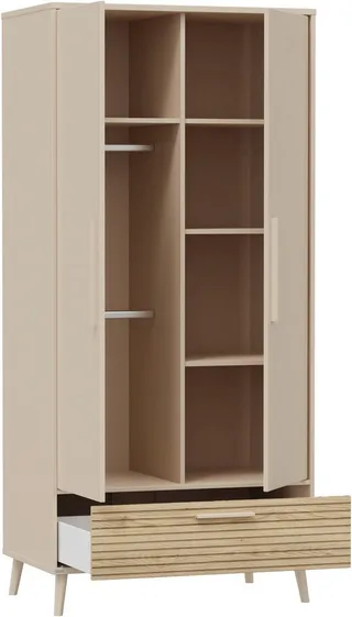 Kleiderschrank EEFJE in Beige mit Schublade und Türen, verschiedene Ausführungen (B/H/T ca. 95-123/139-204/41-57cm, mit 2 oder 3 Türen + Tiny-Variante) stabiler Drehtürenschrank aus Holz, mit Soft-Close-Funktion från Paidi i Beige, Brun – produktbild 4 av 5