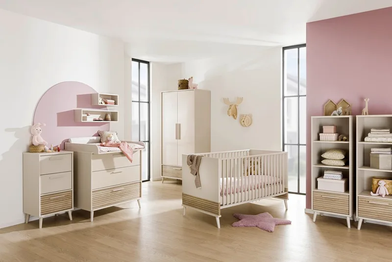 Kleiderschrank EEFJE in Beige mit Schublade und Türen, verschiedene Ausführungen (B/H/T ca. 95-123/139-204/41-57cm, mit 2 oder 3 Türen + Tiny-Variante) stabiler Drehtürenschrank aus Holz, mit Soft-Close-Funktion från Paidi i Beige, Brun – produktbild 2 av 5