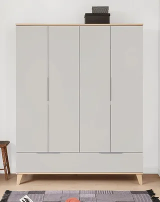 Kleiderschrank FIENE in 4 Türen und 1 Schublade mit Soft-Close (B/H ca. 164x210cm) inkl. Kleiderstange und Einlegeböden, Kleiderschrank aus Holz de Paidi en Gris – photo produit 4 sur 5