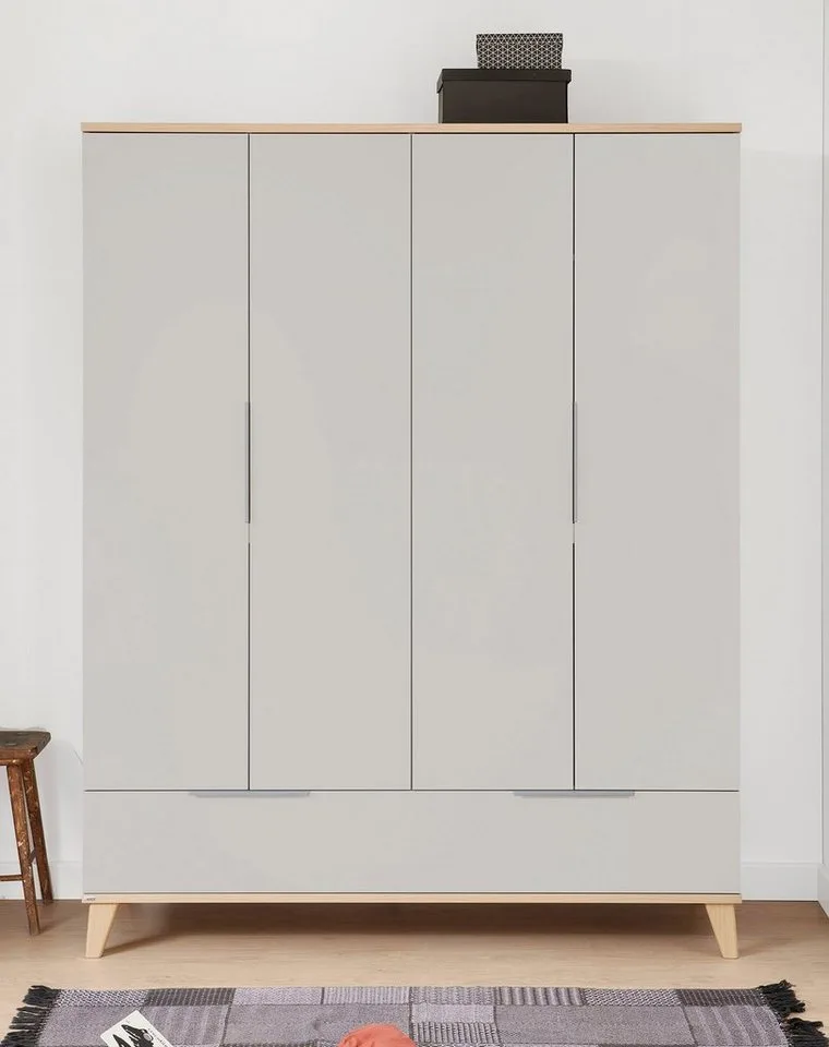 Kleiderschrank FIENE in 4 Türen und 1 Schublade mit Soft-Close (B/H ca. 164x210cm) inkl. Kleiderstange und Einlegeböden, Kleiderschrank aus Holz de Paidi en Gris – photo produit 4 sur 5