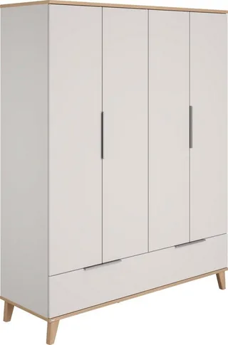 Kleiderschrank FIENE in 4 Türen und 1 Schublade mit Soft-Close (B/H ca. 164x210cm) inkl. Kleiderstange und Einlegeböden, Kleiderschrank aus Holz de Paidi en Gris – photo produit 1 sur 5