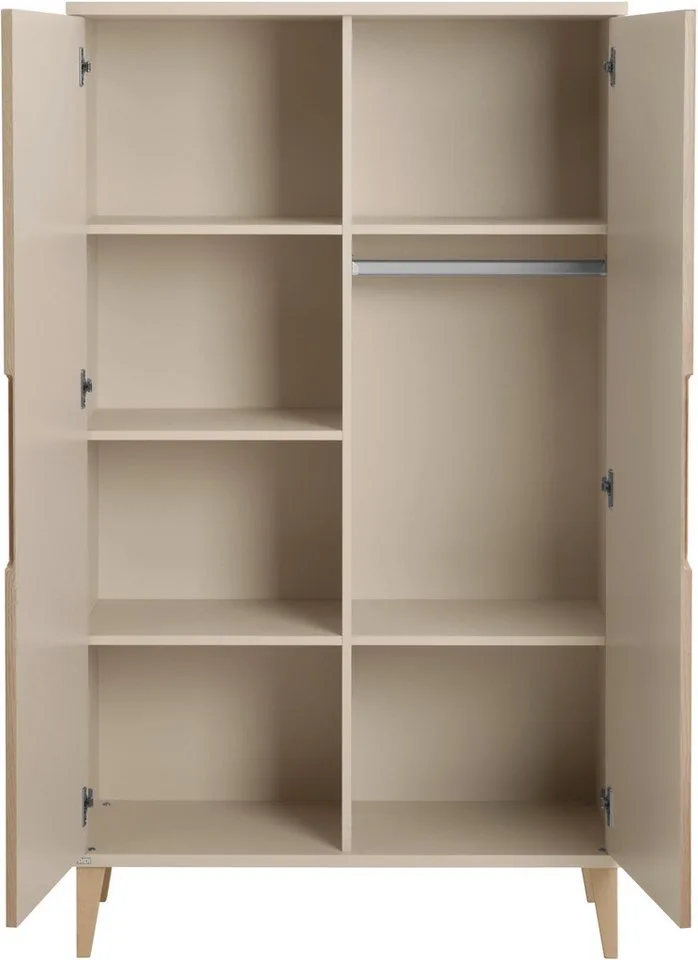 Kleiderschrank JONTE in Beige & Eichefarben mit gerillten Türen, verschiedene Größen (B/H/T ca. 95-141/164-207/40-56cm, mit 2 oder 3 Türen + Tiny-Variante) stabiler Drehtürenschrank mit Massivholz-Füßen, Soft-Close-Funktion de Paidi en Beige, Marron – photo produit 3 sur 5