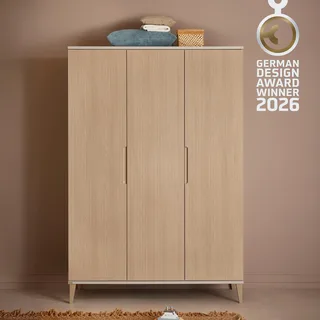 Kleiderschrank JONTE in Beige & Eichefarben mit gerillten Türen, verschiedene Größen (B/H/T ca. 95-141/164-207/40-56cm, mit 2 oder 3 Türen + Tiny-Variante) stabiler Drehtürenschrank mit Massivholz-Füßen, Soft-Close-Funktion de Paidi en Beige, Marron – photo produit 1 sur 5