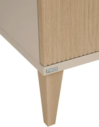 Kleiderschrank JONTE in Beige & Eichefarben mit gerillten Türen, verschiedene Größen (B/H/T ca. 95-141/164-207/40-56cm, mit 2 oder 3 Türen + Tiny-Variante) stabiler Drehtürenschrank mit Massivholz-Füßen, Soft-Close-Funktion de Paidi en Beige, Marron – photo produit 5 sur 5