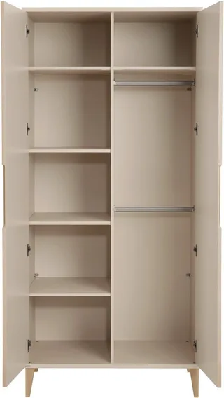 Kleiderschrank JONTE in Beige & Eichefarben mit gerillten Türen, verschiedene Größen (B/H/T ca. 95-141/164-207/40-56cm, mit 2 oder 3 Türen + Tiny-Variante) stabiler Drehtürenschrank mit Massivholz-Füßen, Soft-Close-Funktion från Paidi i Beige, Brun – produktbild 3 av 5