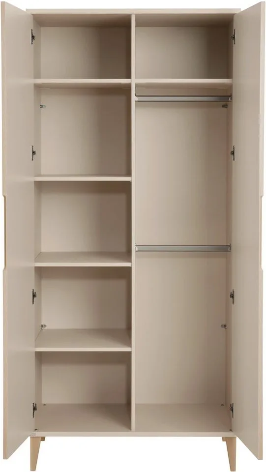 Kleiderschrank JONTE in Beige & Eichefarben mit gerillten Türen, verschiedene Größen (B/H/T ca. 95-141/164-207/40-56cm, mit 2 oder 3 Türen + Tiny-Variante) stabiler Drehtürenschrank mit Massivholz-Füßen, Soft-Close-Funktion från Paidi i Beige, Brun – produktbild 3 av 5