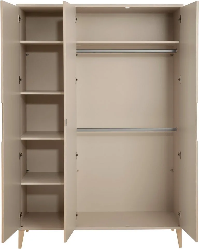 Kleiderschrank JONTE in Beige & Eichefarben mit gerillten Türen, verschiedene Größen (B/H/T ca. 95-141/164-207/40-56cm, mit 2 oder 3 Türen + Tiny-Variante) stabiler Drehtürenschrank mit Massivholz-Füßen, Soft-Close-Funktion de Paidi en Beige, Marron – photo produit 3 sur 5