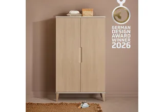Kleiderschrank JONTE in Beige & Eichefarben mit gerillten Türen, verschiedene Größen (B/H/T ca. 95-141/164-207/40-56cm, mit 2 oder 3 Türen + Tiny-Variante) stabiler Drehtürenschrank mit Massivholz-Füßen, Soft-Close-Funktion de Paidi en Beige, Marron – photo produit 1 sur 5