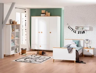 Kleiderschrank LOTTE & FYNN Steiff by PAIDI, 3 Türen und 1 Schublade mit Soft-Close inkl. Kleiderstangen und Einlegeböden, Schrank in mit Massivholz från Paidi i Vit – produktbild 2 av 3