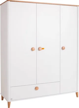 Kleiderschrank LOTTE & FYNN Steiff by PAIDI, 3 Türen und 1 Schublade mit Soft-Close inkl. Kleiderstangen und Einlegeböden, Schrank in mit Massivholz från Paidi i Vit – produktbild 1 av 3