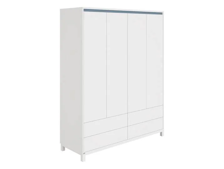 Kleiderschrank Olli, Weiß, Blaugrau, 7 Fächer, 4 Schublade(n) Schubladen, 164x204x56.1 cm, Blauer Engel, Goldenes M, Typenauswahl, Beimöbel erhältlich, Schlafzimmer, Kleiderschränke, Kleiderschränke 4-türig van Paidi – productfoto