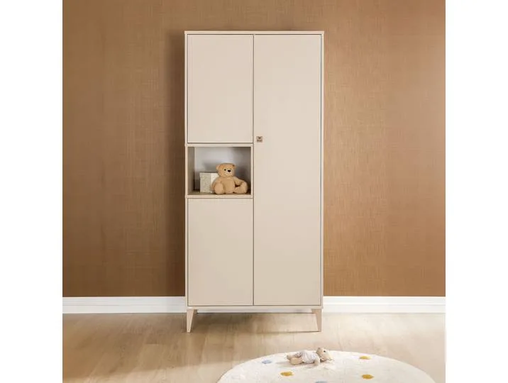 Kleiderschrank PAIDI MILA & BEN Steiff by PAIDI in Beige, 3 Türen mit Push-to-open , beige (cashmere, beige, scandinavian, wood), B:94,8cm H:205,8cm T:58,2cm, Holzwerkstoff, Schränke, Kleiderschrank, inkl. Kleiderstangen und Einlegeböden, Massivholz-Füße van Paidi – productfoto