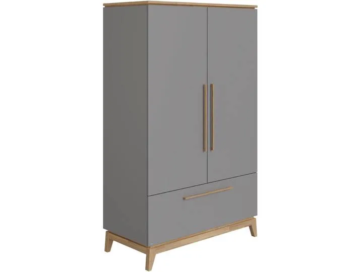Kleiderschrank PAIDI STIENE in Beige oder Grau, 2 Türen und 1 Schublade mit Soft-Close , schiefergrau, eiche massiv, B:123cm H:200cm T:57cm, Holzwerkstoff, Massivholz, Schränke, Kleiderschrank, inkl Kleiderstange + Einlegeböden, Kleiderschrank mit Eiche M van Paidi – productfoto